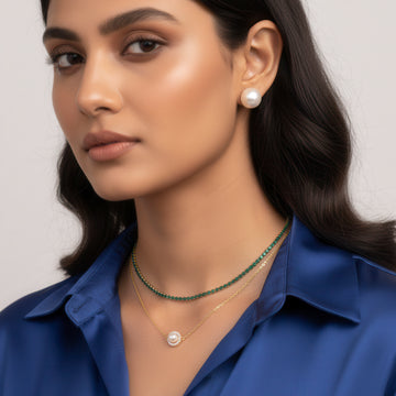 PRAO Anti-Tarnish Double Layer Necklace Set With Earrings