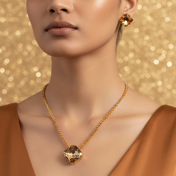 PRAO Anti-Tarnish Rhinestone Chain Pendant Necklace Set With Earrings