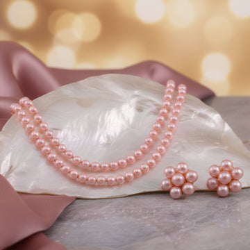 PRAO Necklace Multilayer Rose Pink Double Layer Pearl Set With Earrings