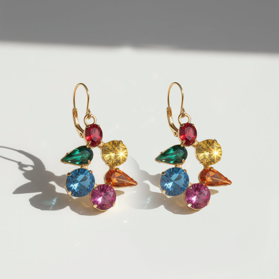 PRAO Anti-Tarnish Mixed Shapes Multi-Color Mini Dangle Hoops