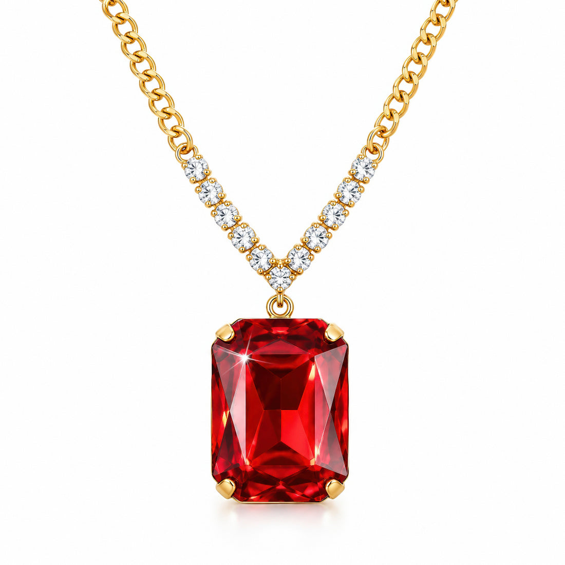 PRAO Necklace Anti-Tarnish V-Shape Crystal Pendant