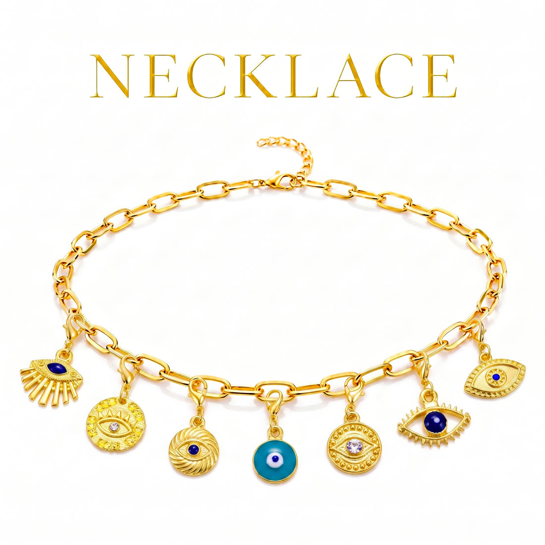 PRAO EVIL EYE CHARMS COMBO ✨ Anti-Tarnish Gold Plated Necklace, Bracelet, Ring, Earrings & 7 Detachable Charms (Complete Set)