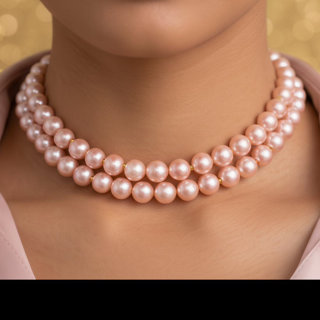 PRAO Multilayer Rose Pink Pearl Necklace Set With Earrings