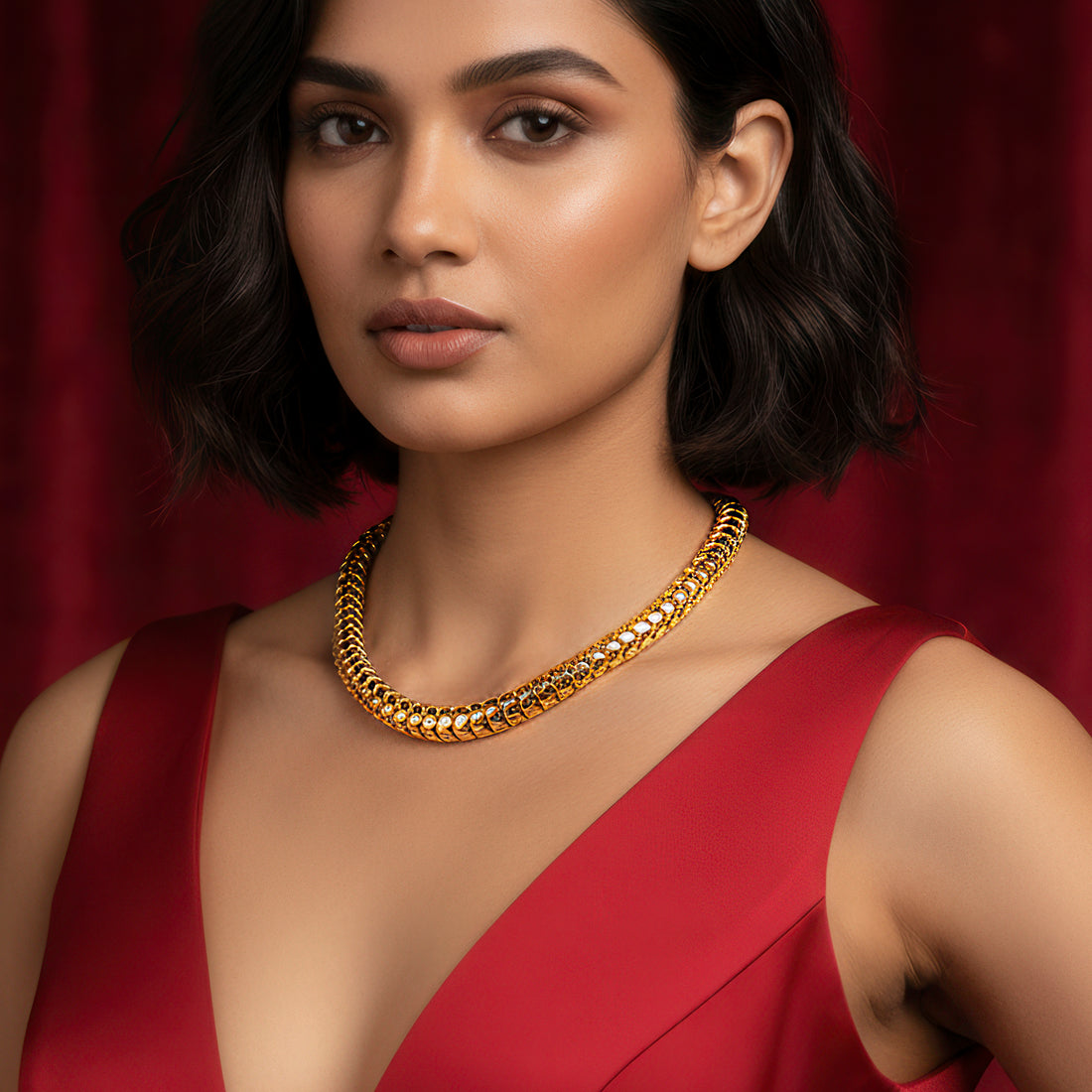 PRAO Anti-Tarnish Golden Snake Chain Necklace
