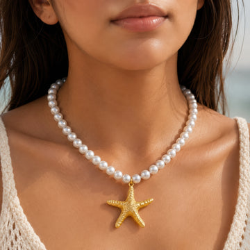 PRAO Necklace Anti-Tarnish Pearl Starfish