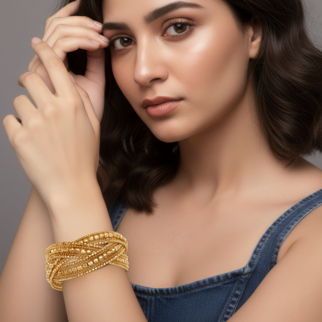 PRAO Anti-Tarnish Golden Multilayered Bangle Bracelet (Adjustable Size)