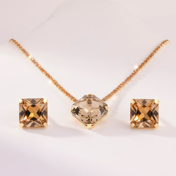 PRAO Necklace Anti-Tarnish Rhinestone Chain Pendant Set With Earrings