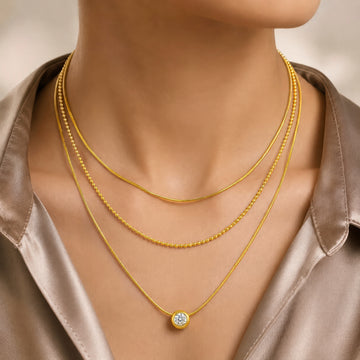 PRAO Necklace Anti-Tarnish Gold Plated Multilayered Set