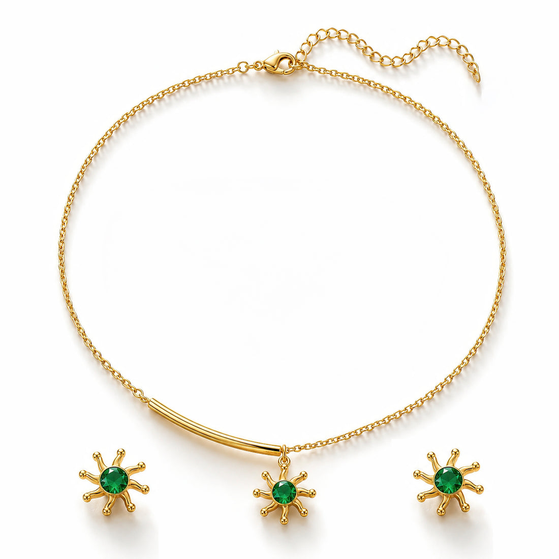 PRAO Necklace Anti-Tarnish Gold Plated Crystal Set With Earrings