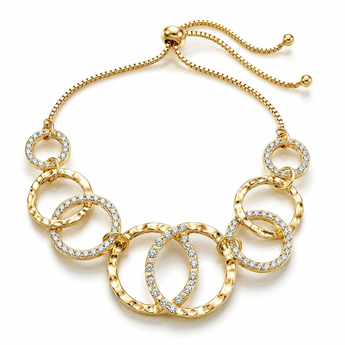 PRAO Bracelet Anti-Tarnish Gold Plated Inter-Linked AD Studded Circles (Adjustable Size)