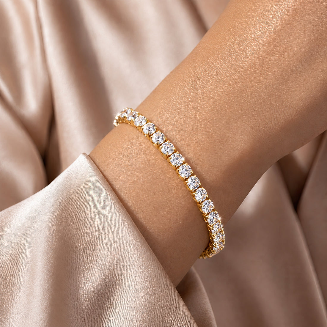 Anti-Tarnish Bracelet Gold Plated Single Line AD Bangle (Adjustable Size)