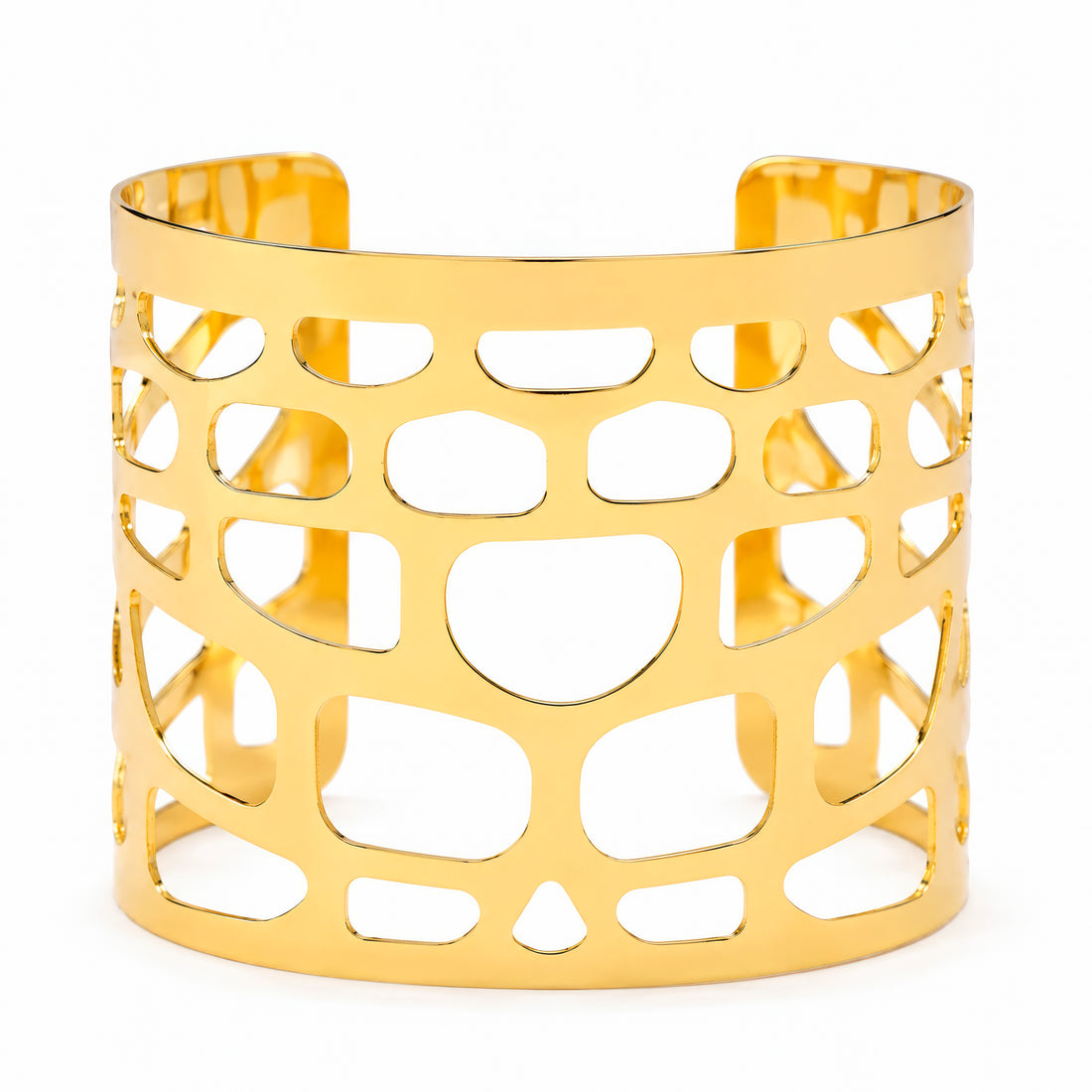 PRAO Bracelet Anti-Tarnish Mosaic Cutout Wide Cuff (Adjustable Size)