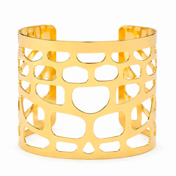 PRAO Bracelet Anti-Tarnish Mosaic Cutout Wide Cuff (Adjustable Size)