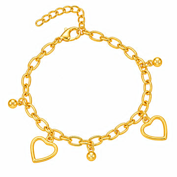 PRAO Bracelet Anti-Tarnish Gold Plated Heart Charms (Adjustable Size)