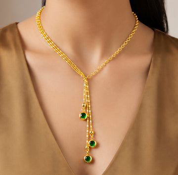 PRAO Necklace Anti-Tarnish Gold Plated Emerald Green Crystals