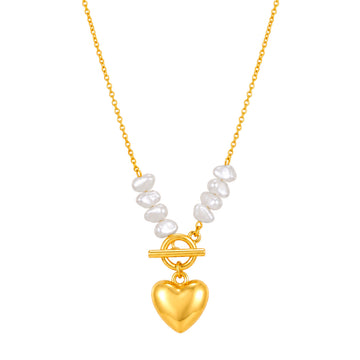 PRAO Necklace Anti-Tarnish Pearl Heart Toggle