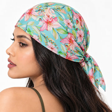 PRAO Scarf Necklace Blue Floral Printed Pattern