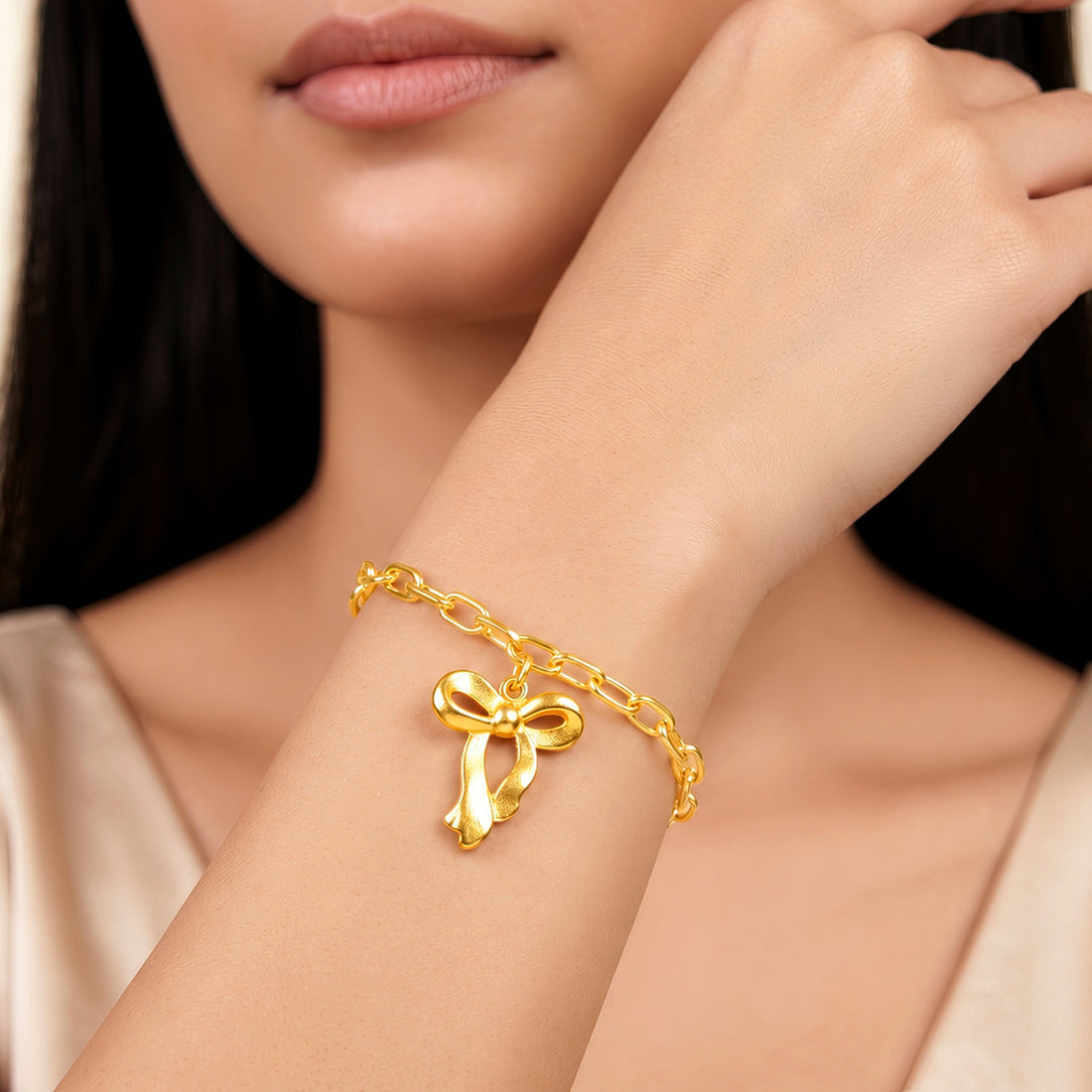 PRAO Bracelet Anti-Tarnish Gold Plated Bow Charm (Adjustable Size)