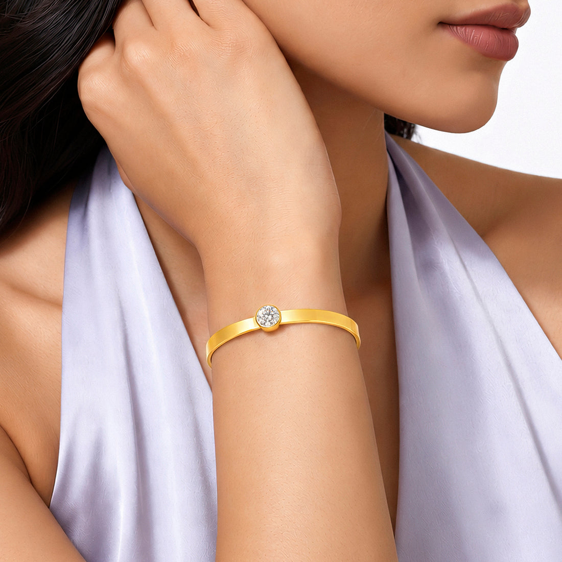 PRAO Bracelet Anti-Tarnish Round Crystal Open Cuff (Adjustable Size)