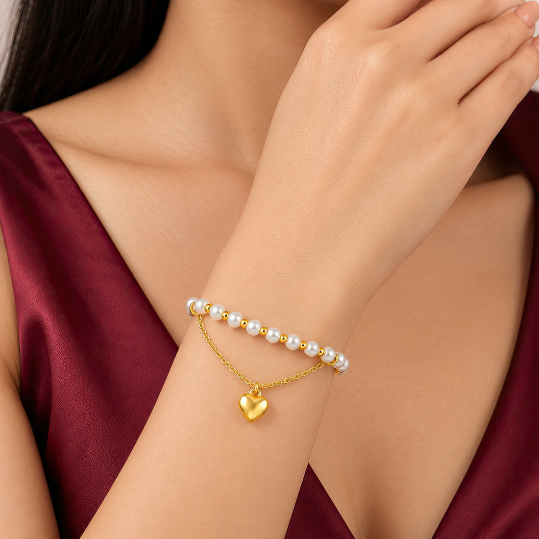 PRAO Bracelet Anti-Tarnish Pearl Chain Layered (Adjustable Size)