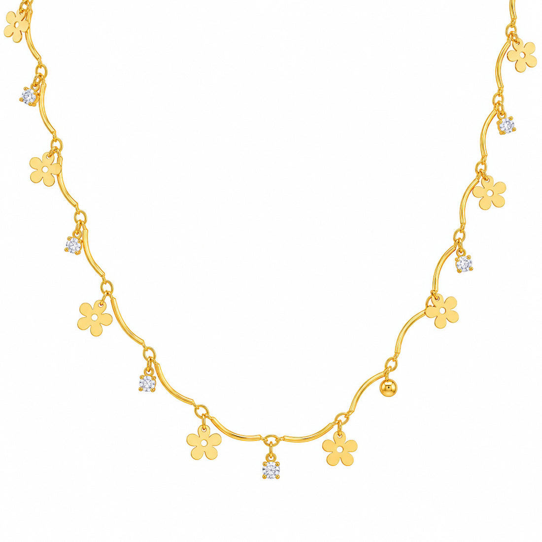 PRAO Necklace Anti-Tarnish Gold Plated Flowers & Crystals Set