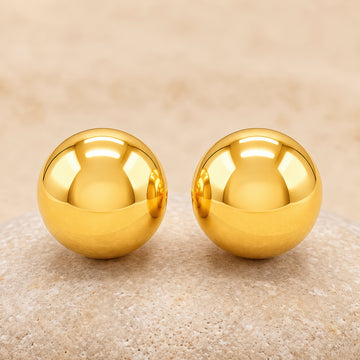 PRAO Earrings Anti-Tarnish Gold Plated Round Ball Studs