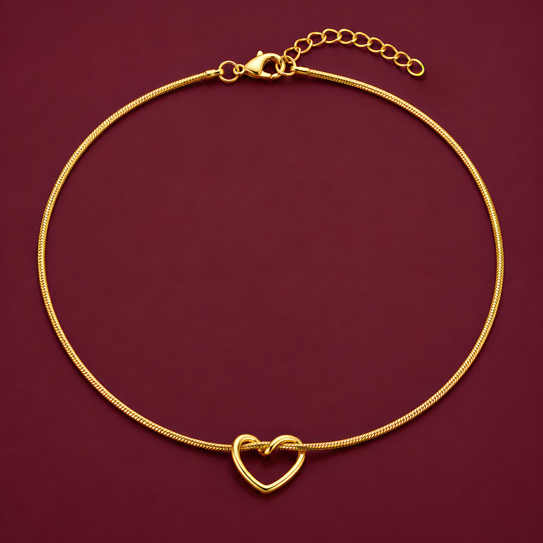 PRAO Necklace Anti-Tarnish Open Heart Snake Chain