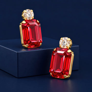 PRAO Earrings Anti-Tarnish Ruby Red Crystal Drop