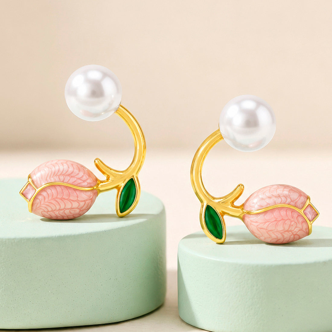 PRAO Earrings Anti-Tarnish Pink Lotus Pearl Studs