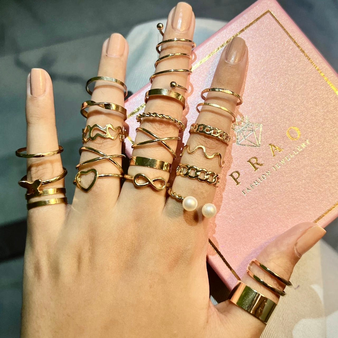 PRAO 20 Anti-Tarnish Golden Rings Set✨