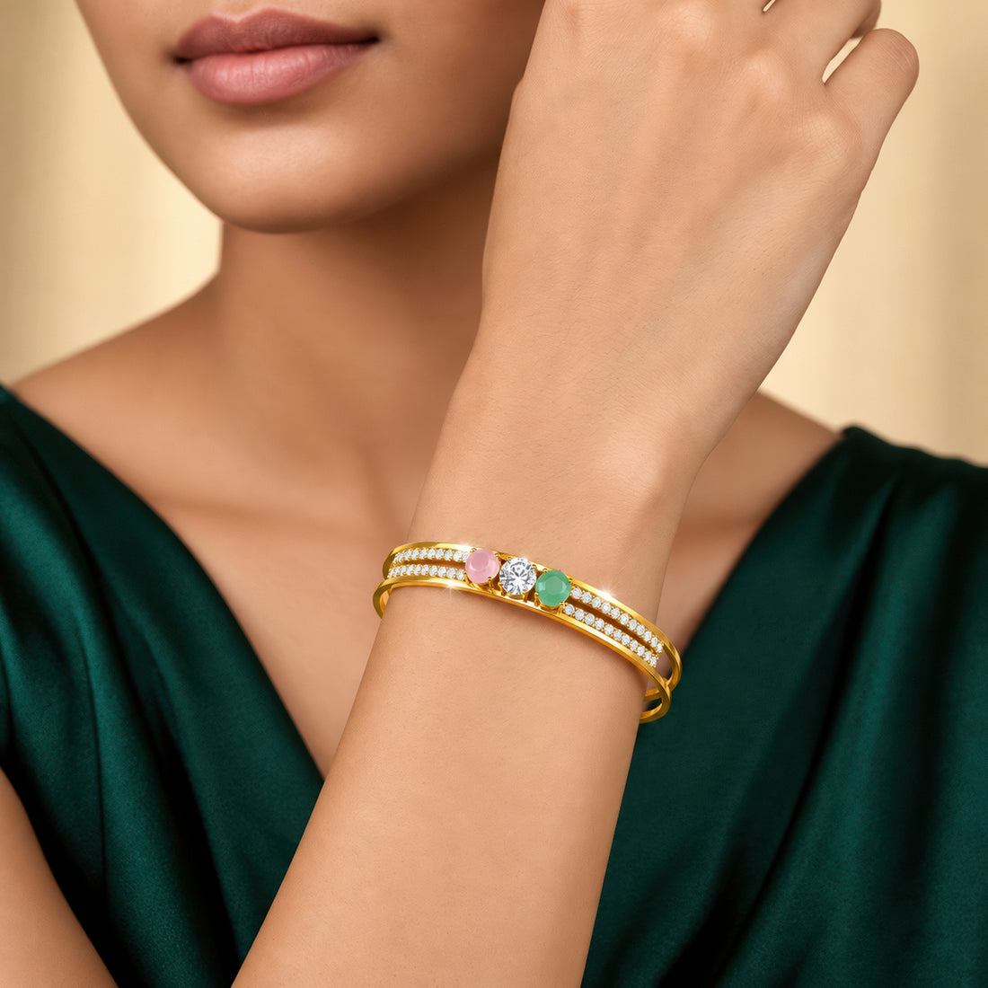 PRAO Bracelet Anti-Tarnish Gold Plated Multicoloured Bangle (Adjustable Size)