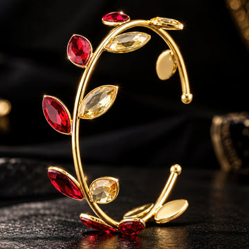 PRAO Bracelet Anti-Tarnish Gold Plated Broad Leafy Cuff Bangle (Adjustable Size)