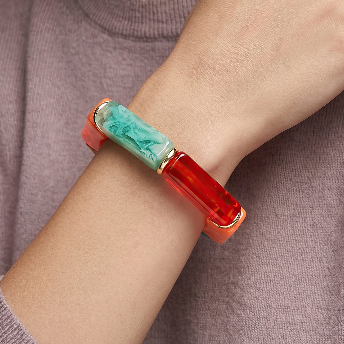 PRAO Bracelet Anti-Tarnish Chunky Resin Block Links (Adjustable Size)