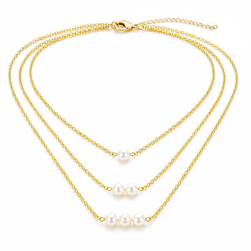 PRAO Necklace Anti-Tarnish Gold Plated Multilayered Pearls Set