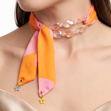 PRAO Necklace Cum Bracelet Pink Beaded Fabric With Detachable Star Charms