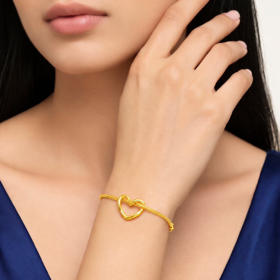 PRAO Bracelet Anti-Tarnish Open Heart Snake Chain (Adjustable Size)