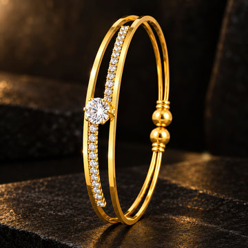 PRAO Bracelet Anti-Tarnish Gold Plated Solitaire Bangle (Adjustable Size)