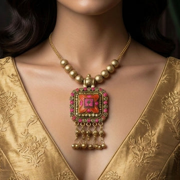 PRAO Necklace Ethnic Statement Set with Colourful Enamel