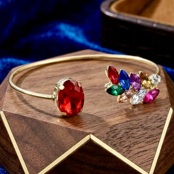 PRAO Bracelet Anti-Tarnish Multicolor Leaf Crystal Bangle (Adjustable Size)