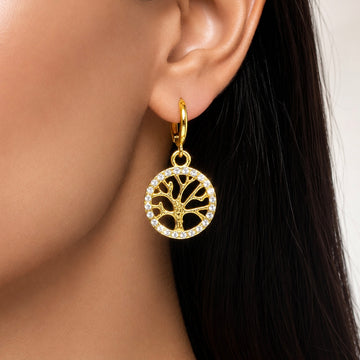 PRAO Earrings Anti-Tarnish Golden Tree Of Life Hoops