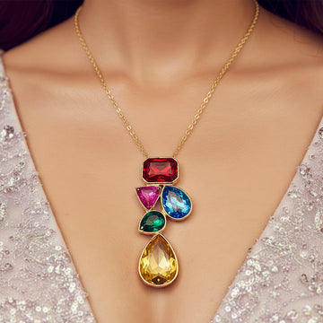 PRAO Necklace Anti-Tarnish Multicoloured Crystals