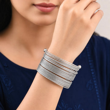 PRAO Bracelet Anti-Tarnish Silver Plated Openable Bangle (Adjustable Size)