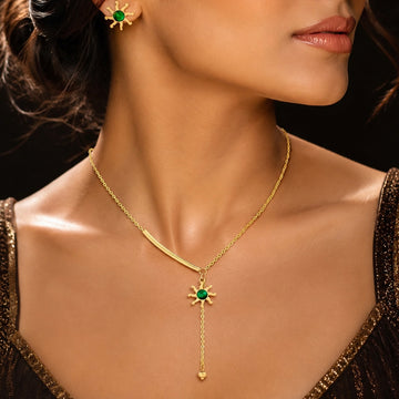 PRAO Necklace Anti-Tarnish Gold Plated Crystal Pendant Set With Earrings