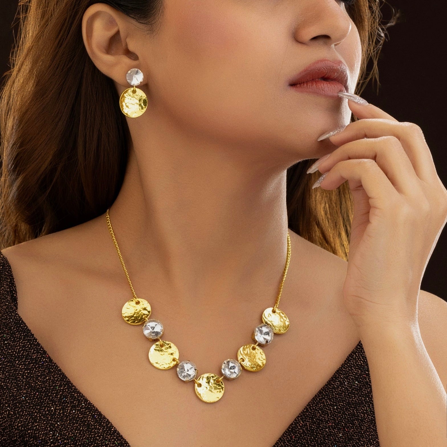 PRAO Anti-Tarnish Crystal Necklace Set With Earrings✨