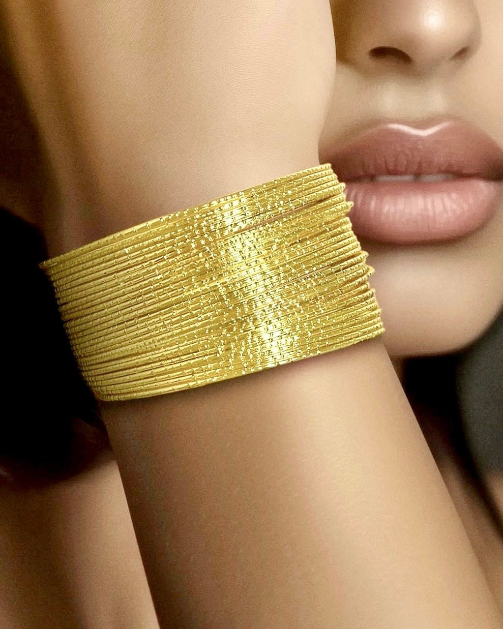 PRAO Anti-Tarnish Gold Plated Multilayer Bangle Bracelet (Adjustable Size)