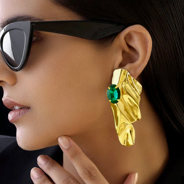 Anti-Tarnish Golden Emerald Earrings✨By PRAO