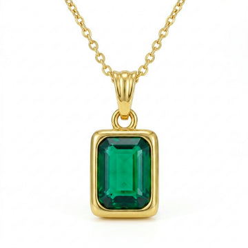 PRAO Necklace Anti-Tarnish Gold Plated Emerald Green Pendant Set