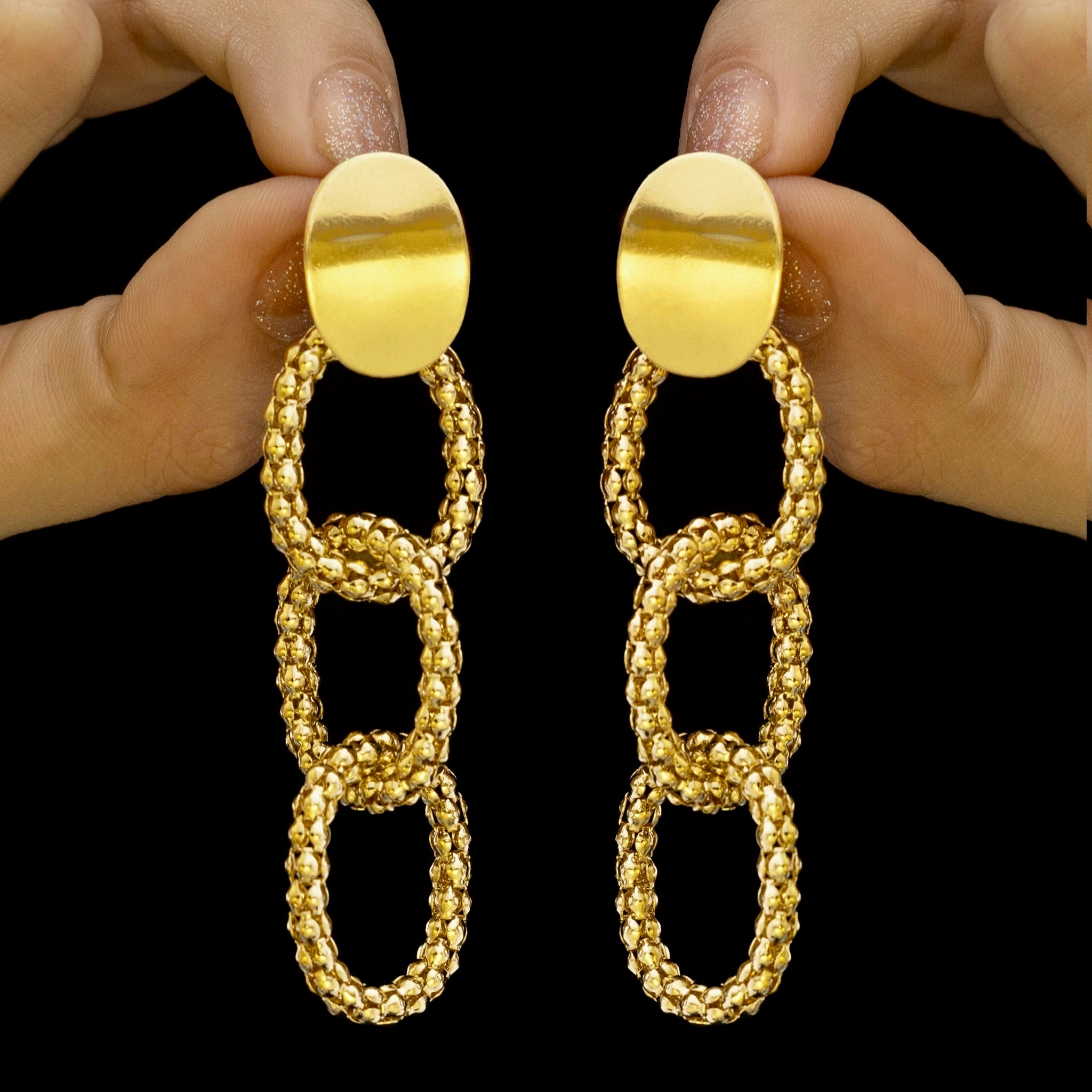 PRAO Anti-Tarnish Popcorn Chain Link Dangle Earrings