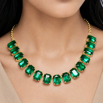 PRAO Necklace Anti-Tarnish Gold Plated Emerald Crystals