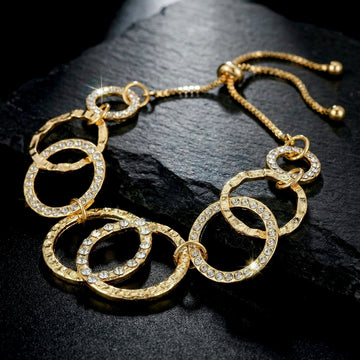 PRAO Bracelet Anti-Tarnish Gold Plated Inter-Linked AD Studded Circles (Adjustable Size)